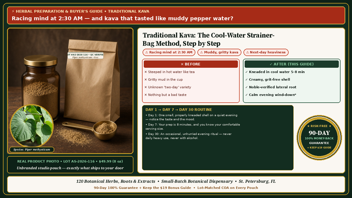How to Prepare Kava Root Powder Without Muddy, Gritty Water: The Traditional Strainer-Bag Method vs. Liquid Extract (Herbal Preparation & Buyer's Guide) — Apothecary Supply, St. Petersburg, FL