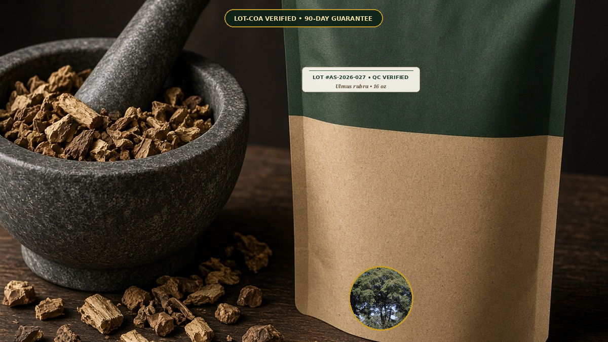 Cold Infusion Marshmallow Root vs. Slippery Elm Inner Bark Digestive Mucilage Guide — Organic Slippery Elm Inner Bark Cut & Sifted (Ulmus rubra) • Protocol: 4-6 g at Cold 20 C (Cold infusion 4-8 hrs, 1:50 (5 g / 250 mL))