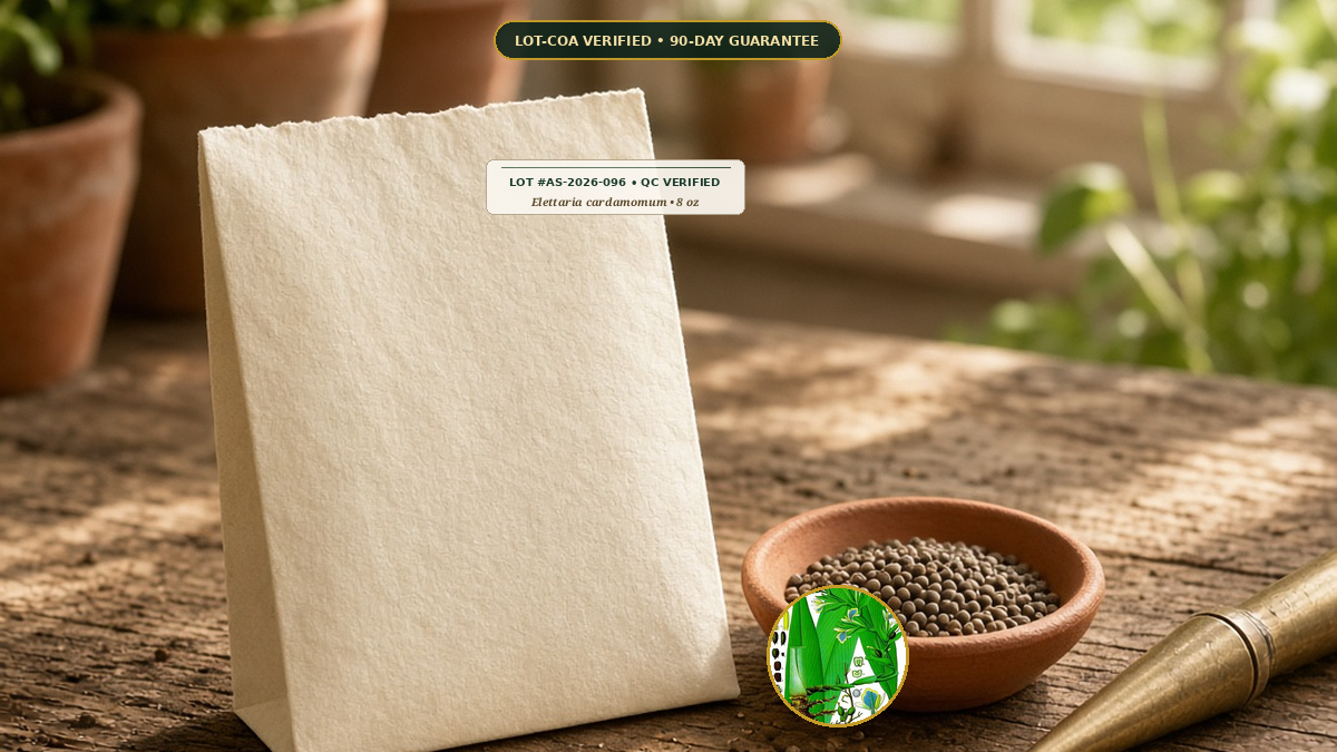 Organic Cardamom Decorticated Green Seed Hulled Monograph — Organic Cardamom Decorticated Green Seed (Hulled) (Elettaria cardamomum) • Protocol: 2-3 seeds / cell at Soil 18-24 C (Germinate 7-28 days, 1/4-inch sow depth) 