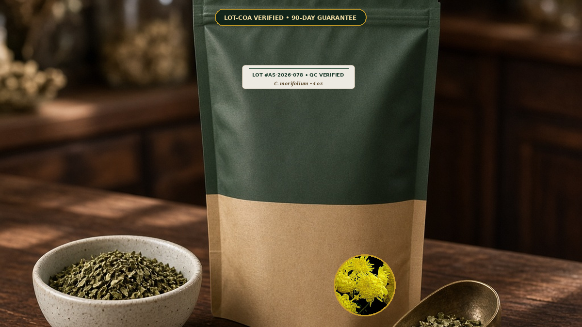 Organic Chrysanthemum Whole Imperial Flower Tea Chrysanthemum morifolium Preparation Monog — Organic Chrysanthemum Whole Imperial Flower Tea (Chrysanthemum morifolium) • Protocol: 2-3 g (1-2 tsp) at 90-95 C water (Covere