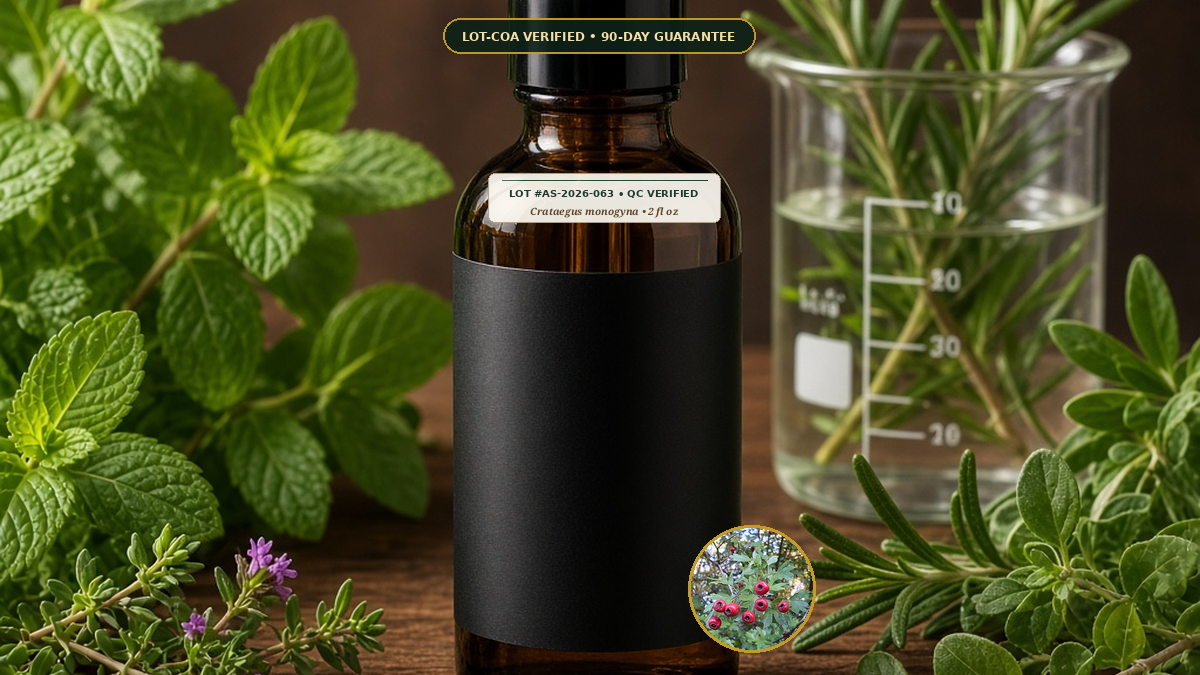 Organic Hawthorn Berry Leaf Flower Tincture Crataegus monogyna Preparation Monograph — Organic Hawthorn Berry, Leaf & Flower Tincture (Crataegus monogyna) • Protocol: 1 mL (30 drops) at Room-temp water (Dispense in 2-4 o