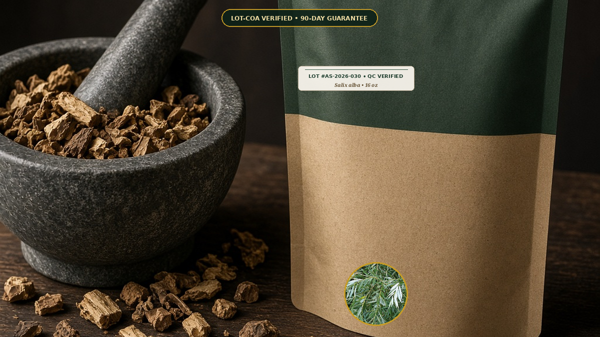 White Willow Bark Salix alba Turmeric Curcuma longa Joint Mobility Decoction Guide — Wildcrafted White Willow Bark Cut & Sifted (Salix alba) • Protocol: 4-6 g at 100 C simmer (Covered decoction 20-30 min, 1:60 (5 g / 300