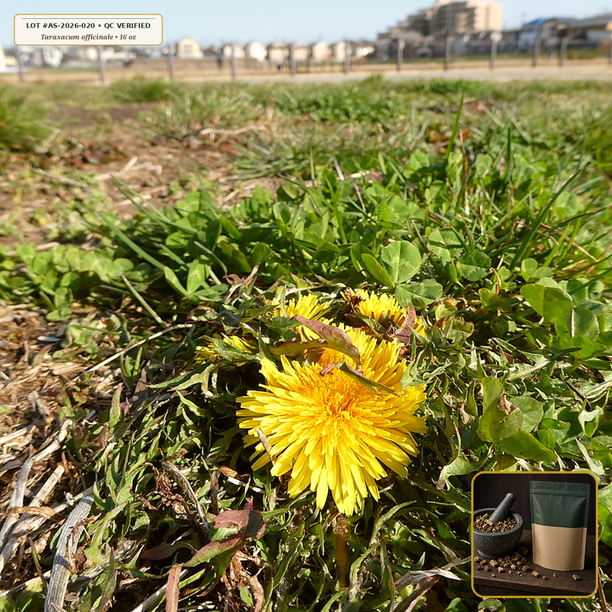 Organic Dandelion Root Raw Cut & Sifted (Taraxacum officinale) — Raw Cut & Sifted Root (16 oz (1 lb)) • Third-Party COA Verified Lot AS-2026-020 • Protocol: 4-6 g at 100 C simmer (Covered decoction 20-30 min, 1:60 (5 g / 300 mL)) • Apothecary Supply Dispensary (Est. St. Petersburg, FL)