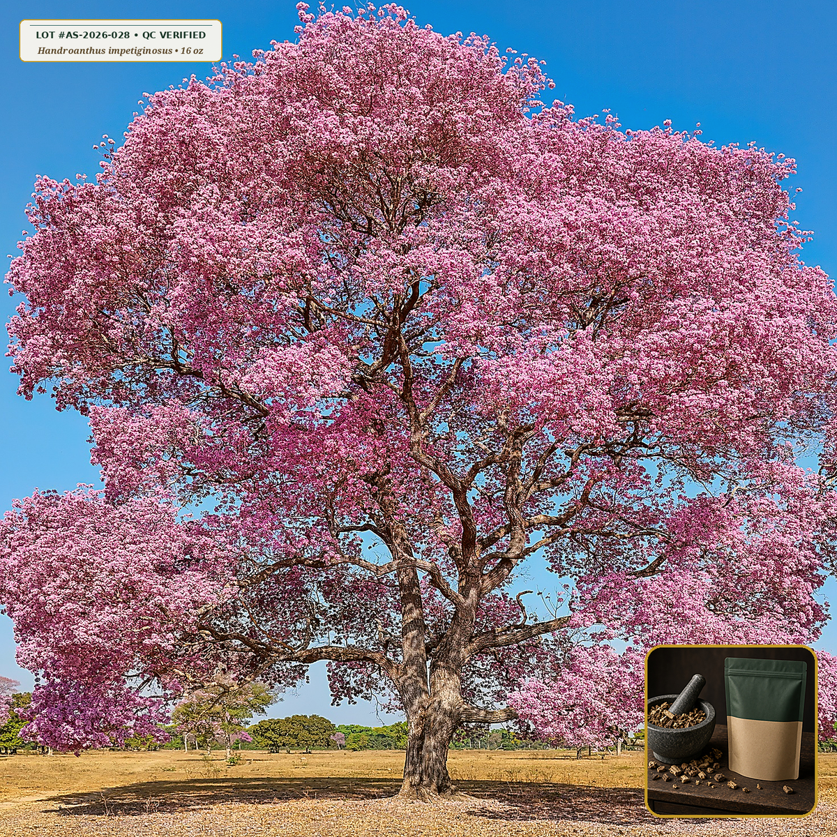 Wildcrafted Pau d'Arco Inner Bark Cut & Sifted (Handroanthus impetiginosus) — Shredded Inner Bark (16 oz (1 lb)) • Third-Party COA Verified Lot AS-2026-028 • Protocol: 4-6 g at 100 C simmer (Covered decoction 20-30 min, 1:60 (5 g / 300 mL)) • Apothecary Supply Dispensary (Est. St. Petersburg, FL)