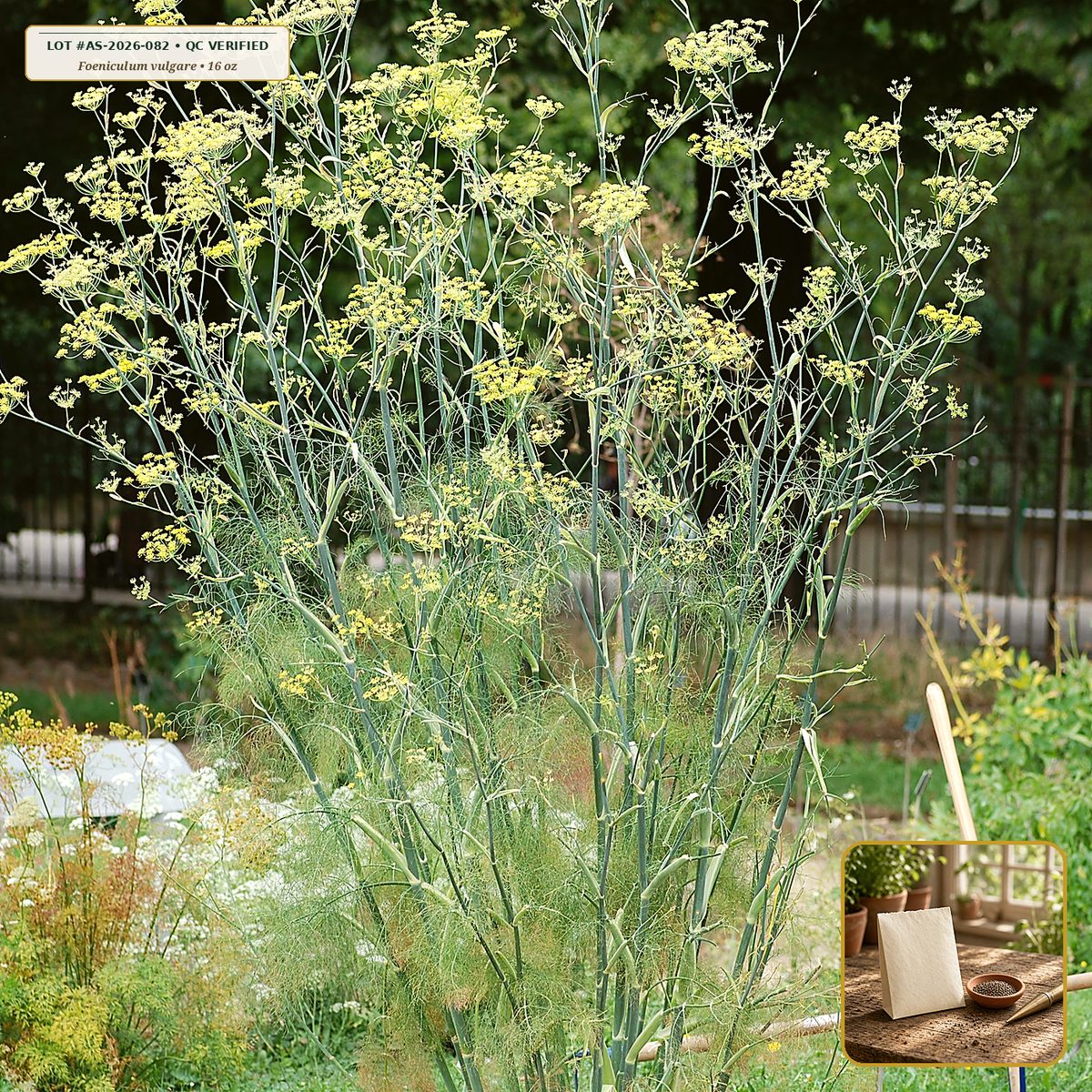 Organic Fennel Sweet Whole Aromatic Seed (Foeniculum vulgare) — Whole Sweet Seed (16 oz (1 lb)) • Third-Party COA Verified Lot AS-2026-082 • Protocol: 2-3 seeds / cell at Soil 18-24 C (Germinate 7-28 days, 1/4-inch sow depth) • Apothecary Supply Dispensary (Est. St. Petersburg, FL)