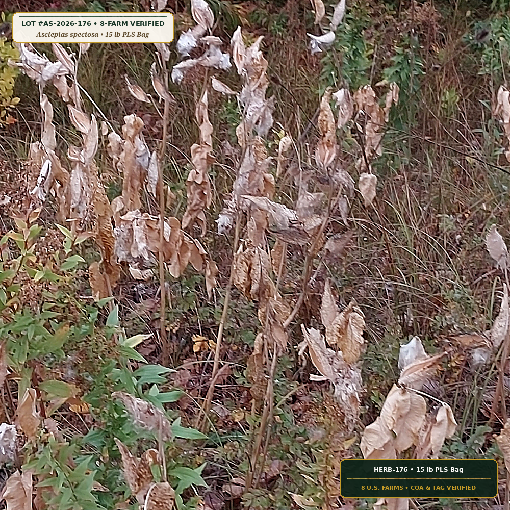 Western Showy & Narrowleaf Milkweed Seed Lot (Asclepias speciosa & Asclepias fascicularis) — 15 lb PLS Bag • Lot AS-2026-176 • 8-Farm Domestic Provenance • Apothecary Supply