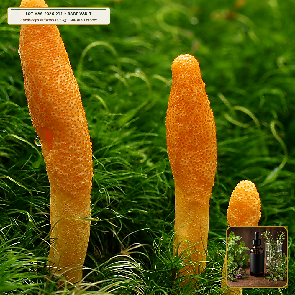 High-Alpine Cordyceps Fruiting Body & High-Cordycepin Vault (Cordyceps militaris) — 2 kg Fruiting Case + 500 mL Extract • Lot AS-2026-211 • Apothecary Supply