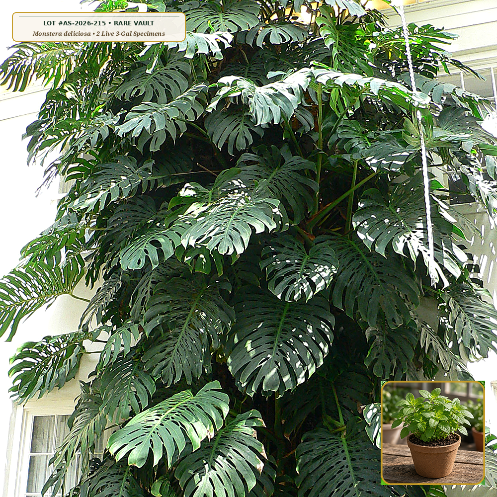 Rare Variegated Monstera 'Thai Constellation' & 'Albo' Conservatory Pair (Monstera deliciosa) — 2 Acclimated 3-Gallon Live Specimens • Lot AS-2026-215 • Apothecary Supply