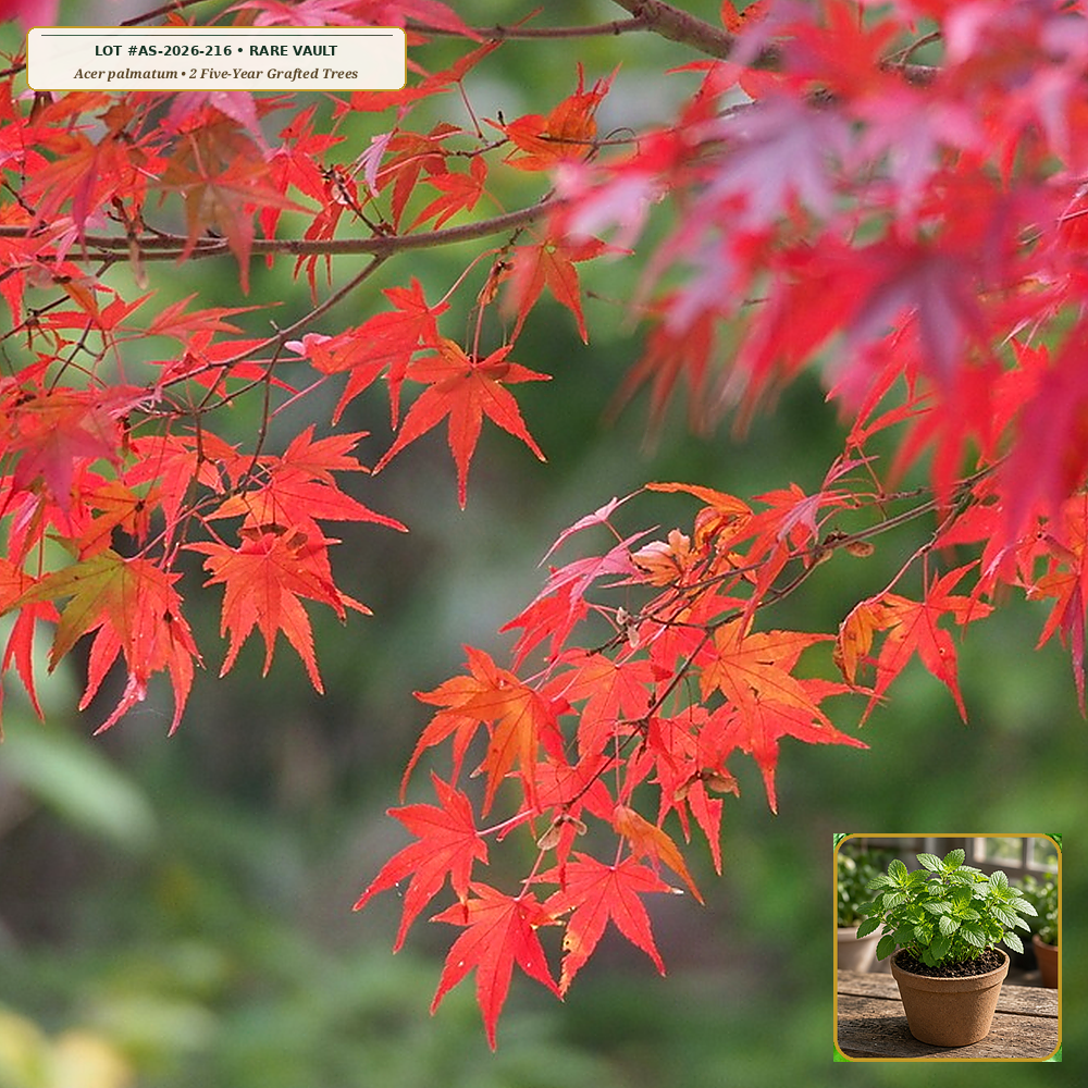 Centennial Heirloom Japanese Maple 'Shishigashira' & 'Sango-kaku' Pair (Acer palmatum) — 2 Five-Year Grafted Architectural Trees • Lot AS-2026-216 • Apothecary Supply