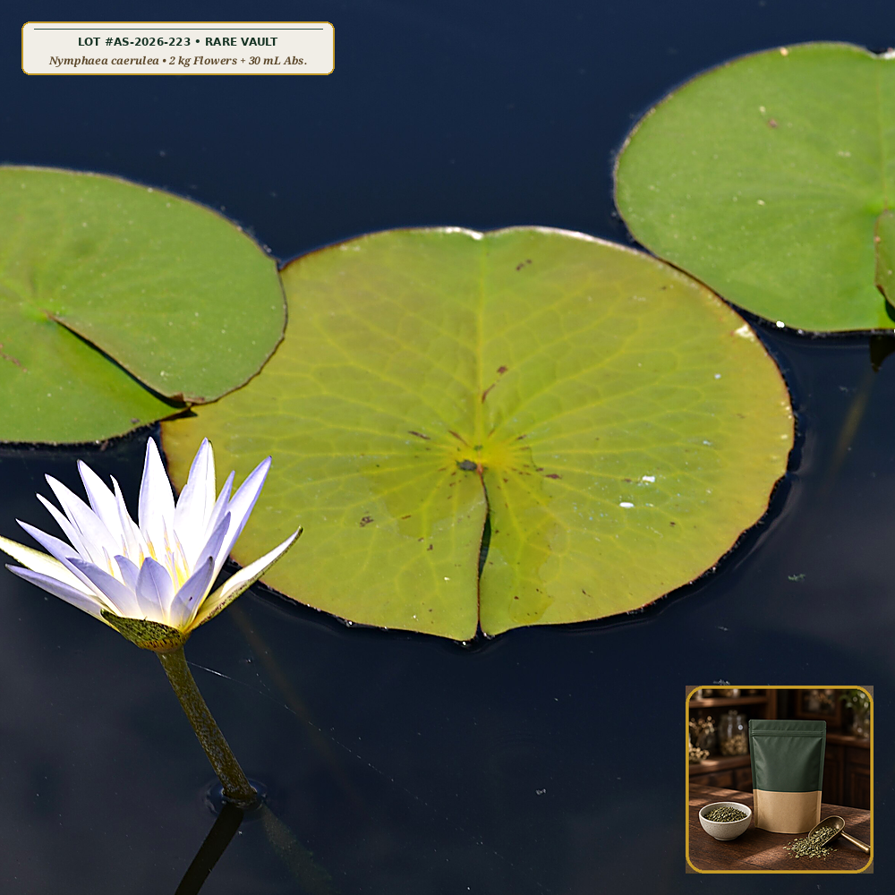 Sacred Blue Lotus Whole Sun-Dried Blossoms & Solvent-Free Absolute Chest (Nymphaea caerulea) — 2 kg Whole Blossoms + 30 mL Absolute • Lot AS-2026-223 • Apothecary Supply